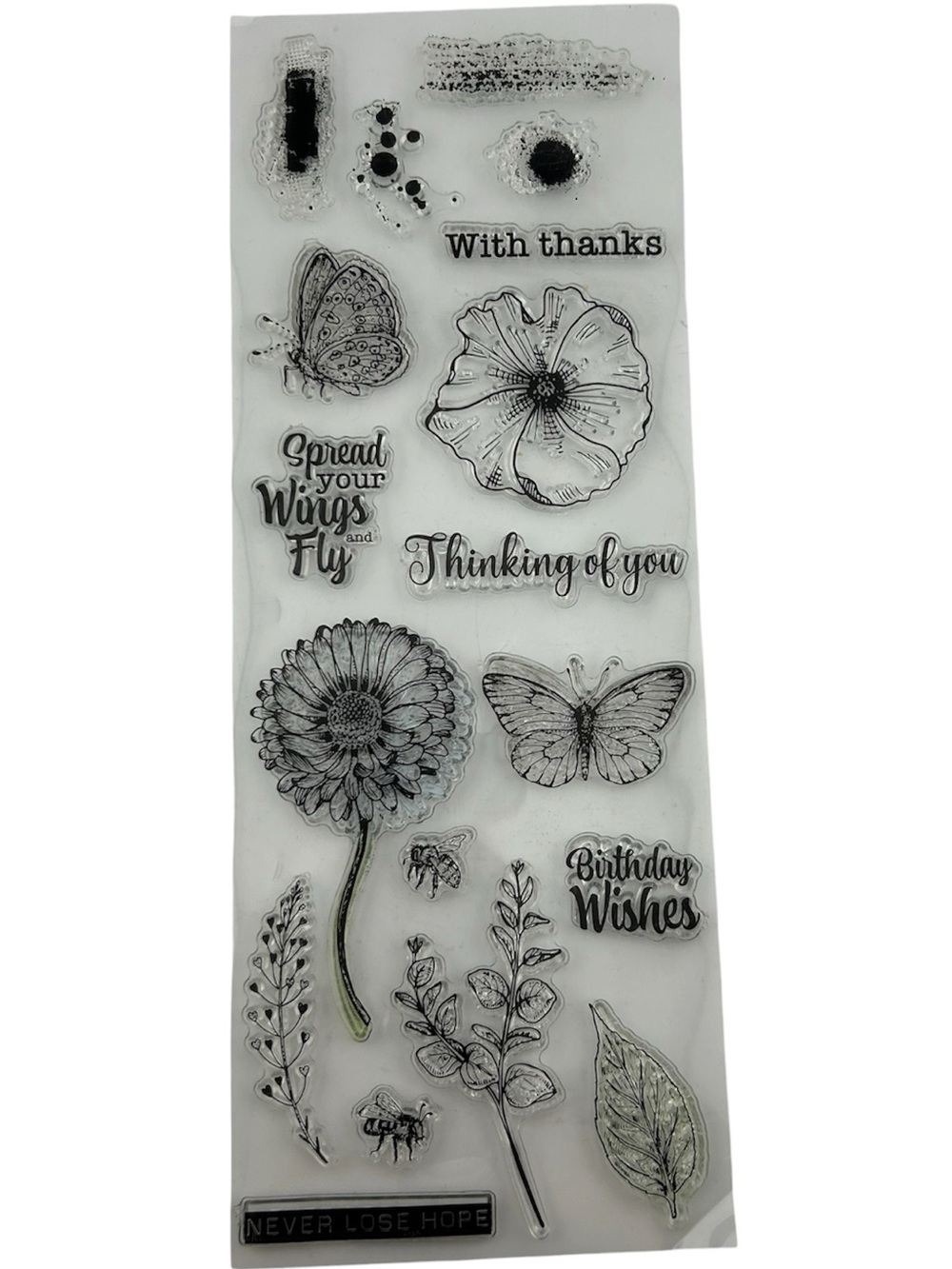 Clear Botanical and Butterfly Stamp Set - Black Imprint